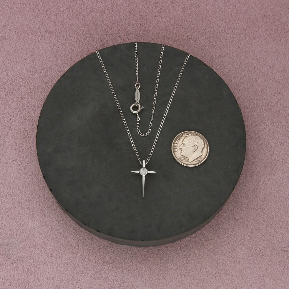 sterling silver vintage spinel cross necklace size 16in - Picture 2 of 3